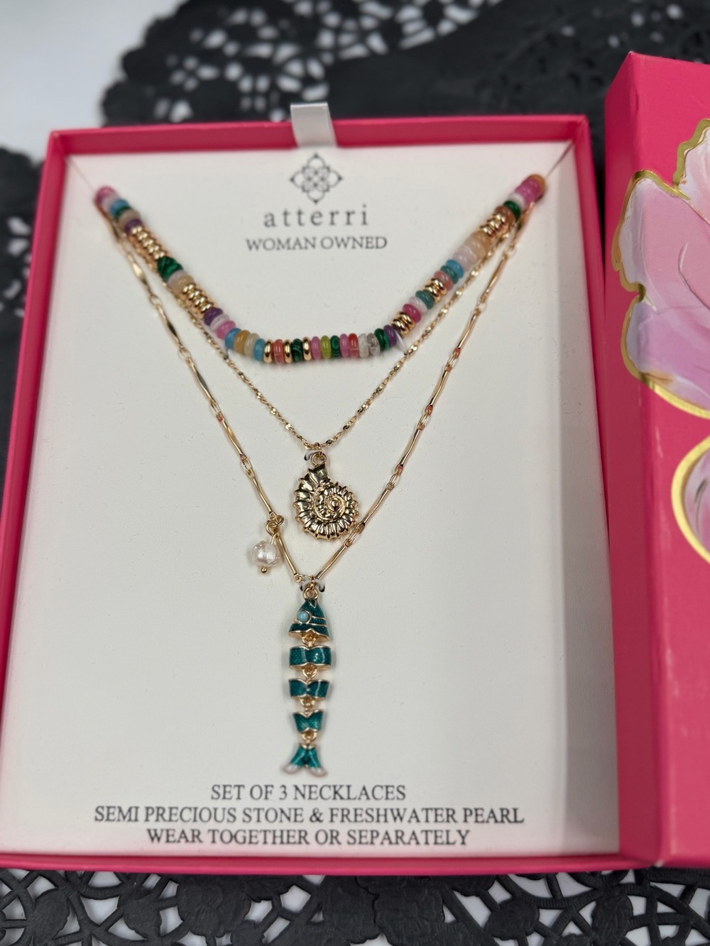 atteri coastal fish layered necklace set pearl beachy jewelry
